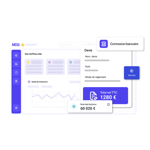 Montage sur fond transparent de visuels extraits de la plateforme MEG - ventes