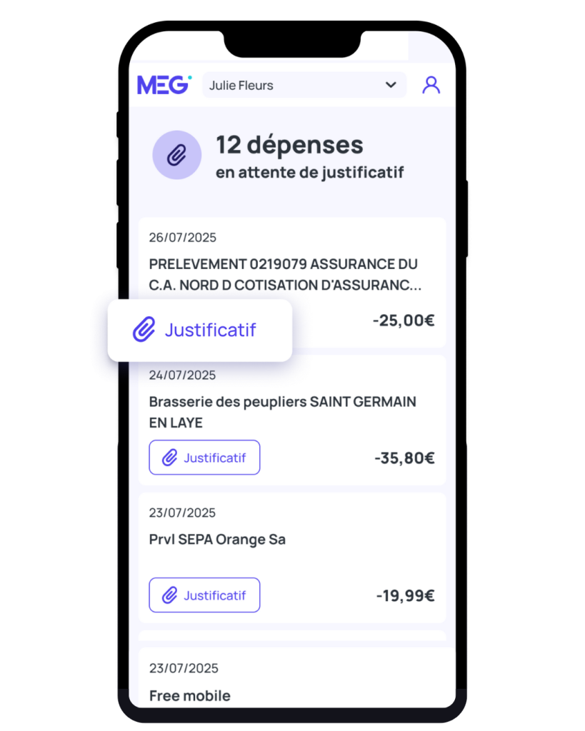gestion administrative sur l'application mobile MEG Mon Expert en Gestion