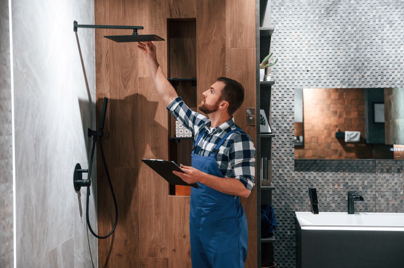 Photo d'un artisan qui travaille sur la rénovation d'une salle de bains